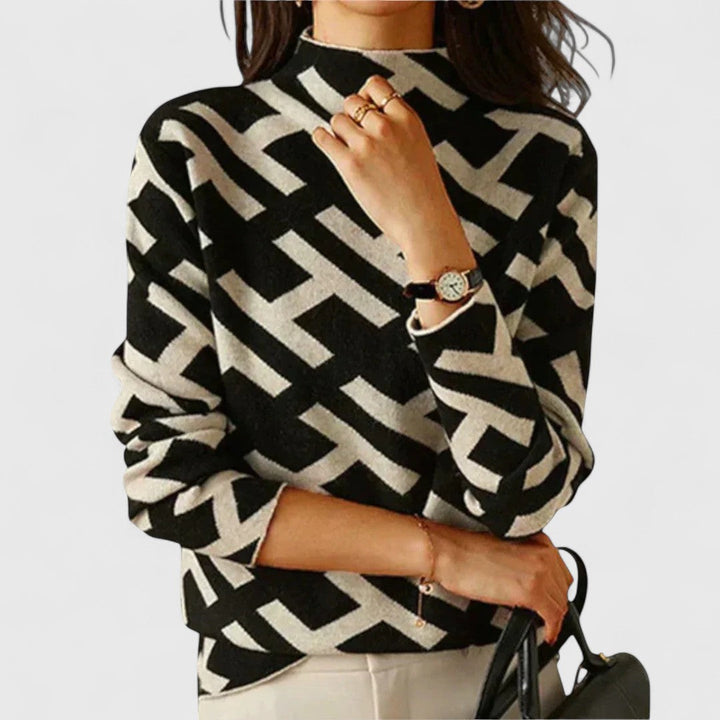 Phoebe™ | Geometric Pattern Turtleneck Sweater