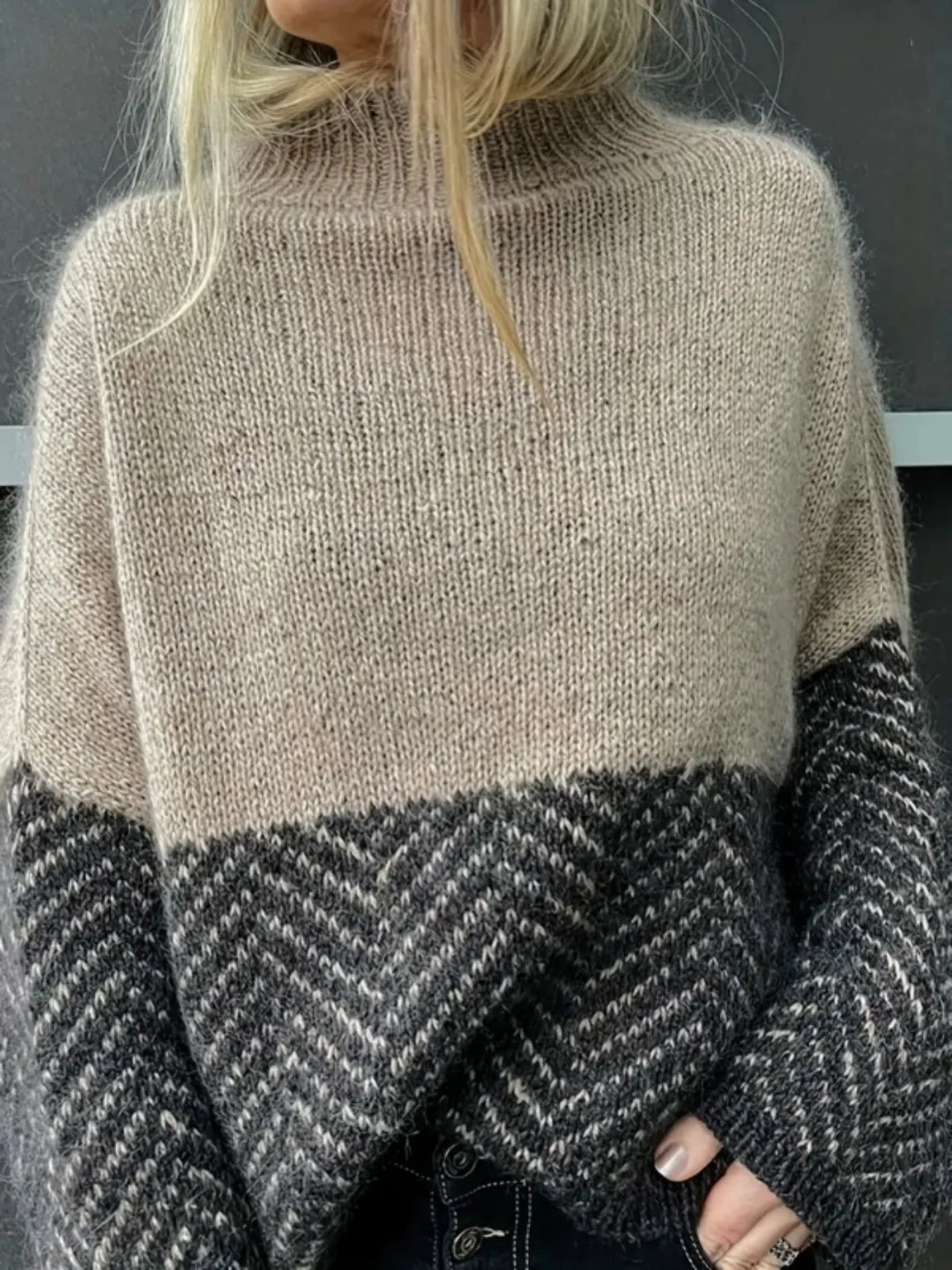 Lucia™ | Two-Tone Geometric Knit Sweater