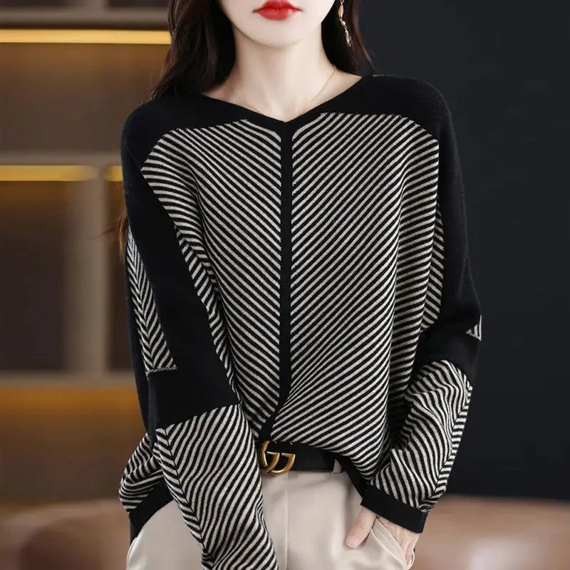 Ariana™ | Striped V-Neck Sweater