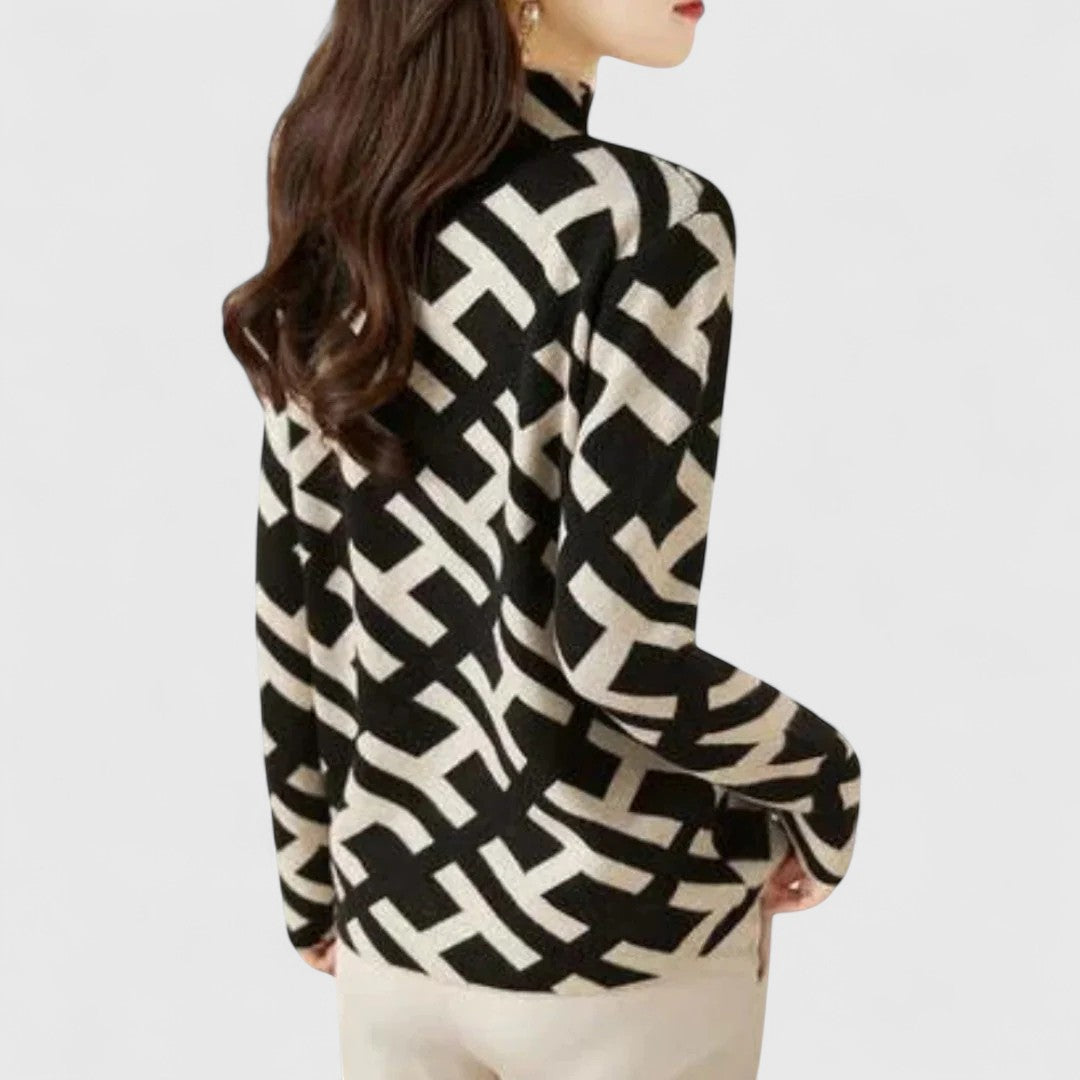 Phoebe™ | Geometric Pattern Turtleneck Sweater