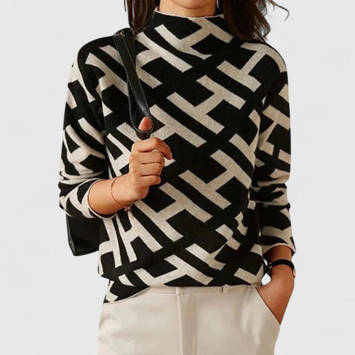 Phoebe™ | Geometric Pattern Turtleneck Sweater