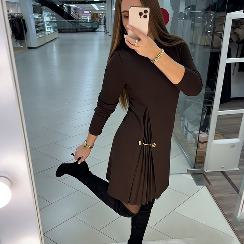 Solène™ | Pleated Accent Midi Dress