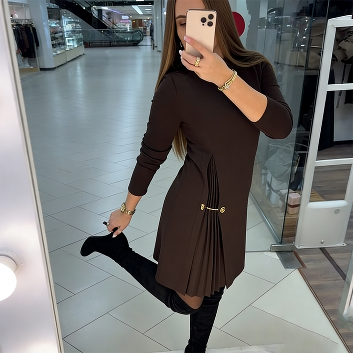 Solène™ | Pleated Accent Midi Dress